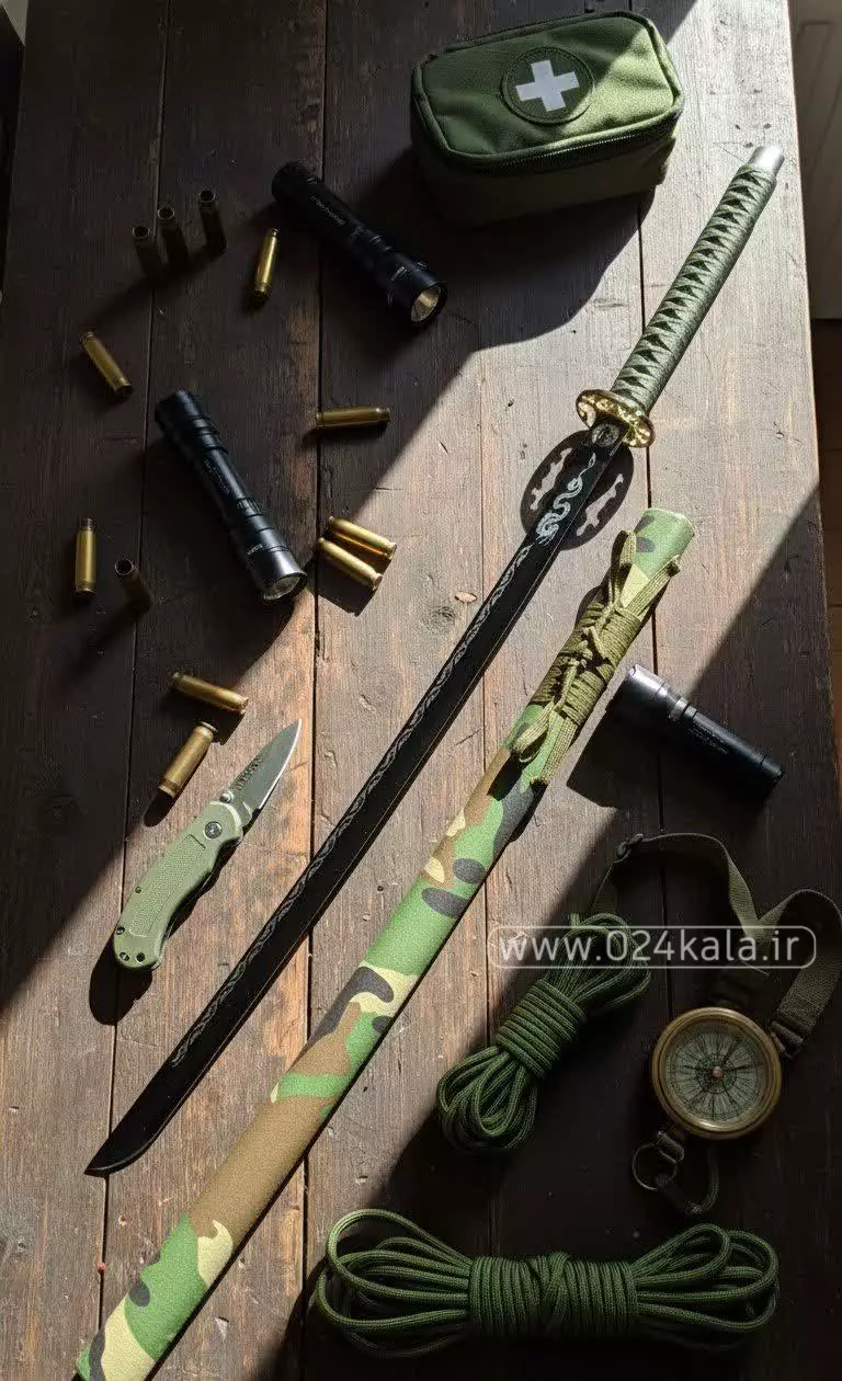 شمشیر سامورایی چریکی ارتشی تیغه ضد زنگ 1 شمشیر سامورایی چریکی ارتشی تیغه ضد زنگ