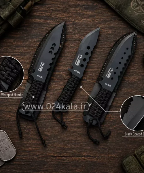 چاقوی شکاری ارزان تیغه فولاد فنر ضد زنگ بندپیچ
